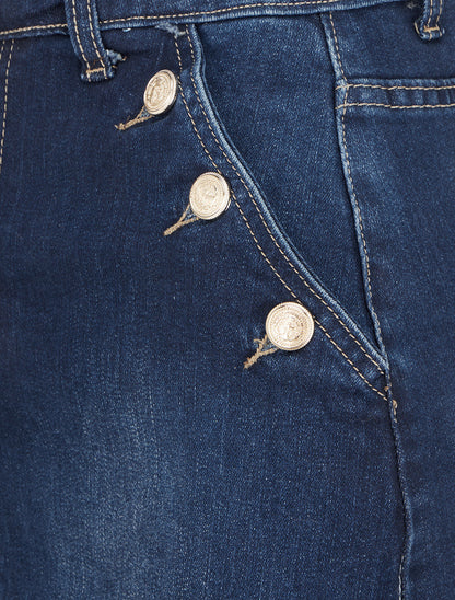 Jupe mi-longue en jean poches boutonnées - Bleu - 3