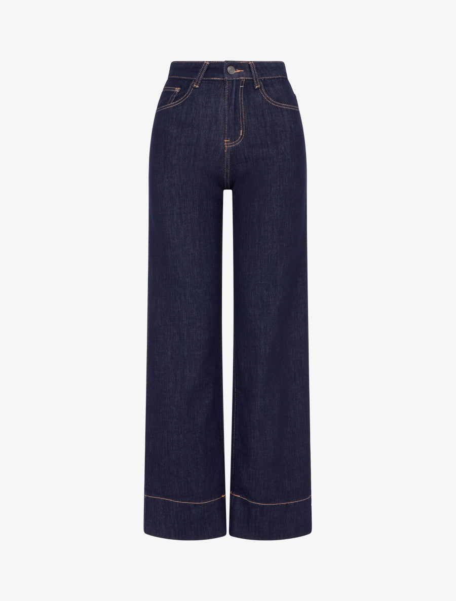 Jean wide leg taille haute - Bleu brut - 1