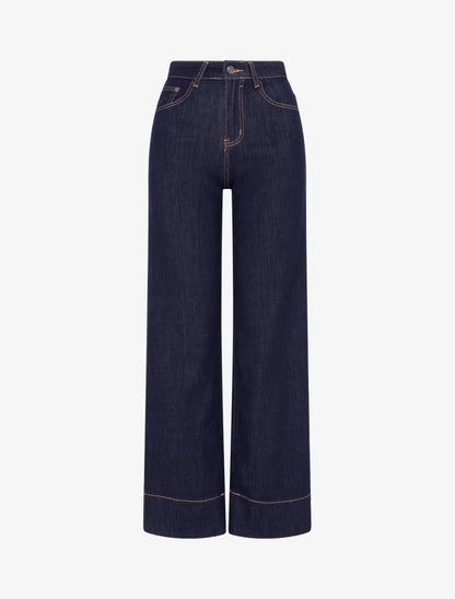 Jean wide leg taille haute - Bleu brut - 1