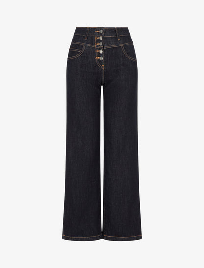 Jean wide leg fermeture boutonnée - Bleu brut - 1