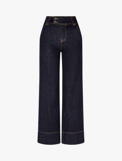 Jean wide leg fermeture 2 boutons - Bleu brut - 1