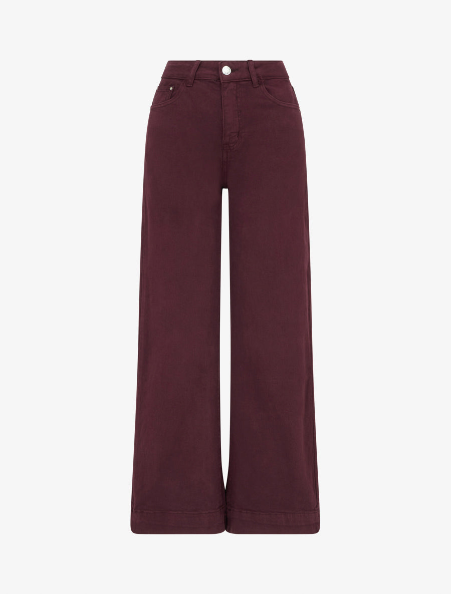 Jean wide leg uni taille haute - Lie de vin - 1