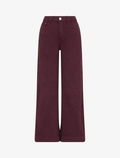 Jean wide leg uni taille haute - Lie de vin - 1