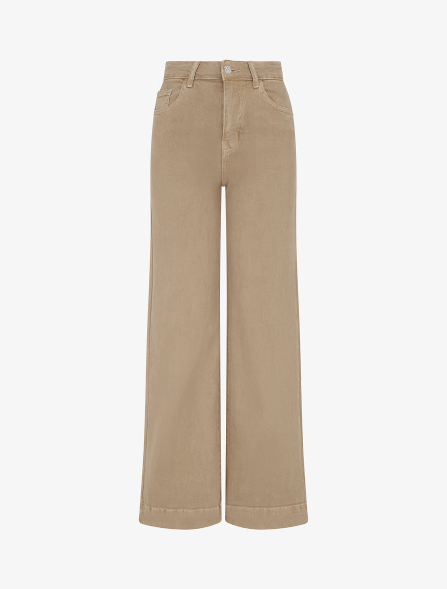 Jean wide leg uni taille haute - Beige - 1