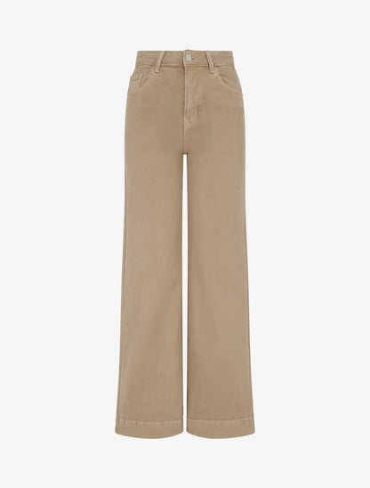 Jean wide leg uni taille haute - Beige - 1