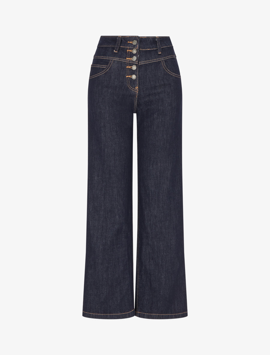 Jean taille haute coupe ample - Bleu brut - 1