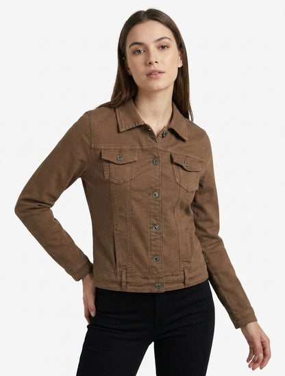 Chaqueta vaquera lisa de corte recto - Marrón