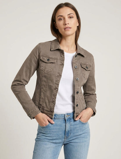 Chaqueta vaquera lisa de corte recto - Topo
