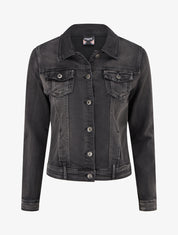 Veste en jean uni coupe droite - Noir - 1