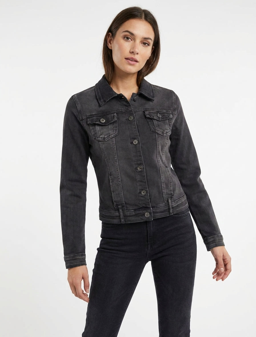 Chaqueta vaquera lisa de corte recto - Negro