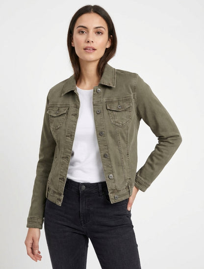 Chaqueta vaquera lisa de corte recto - Caqui