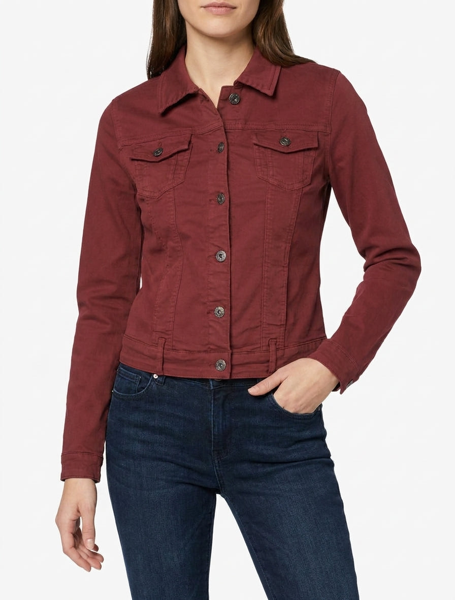 Chaqueta vaquera lisa de corte recto - Burdeos