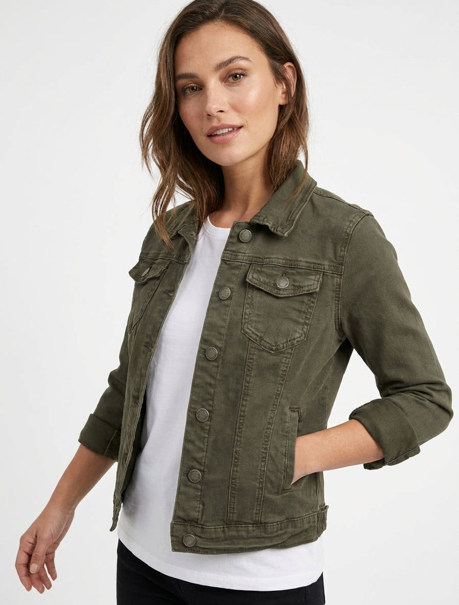 Chaqueta vaquera lisa de corte recto - Caqui