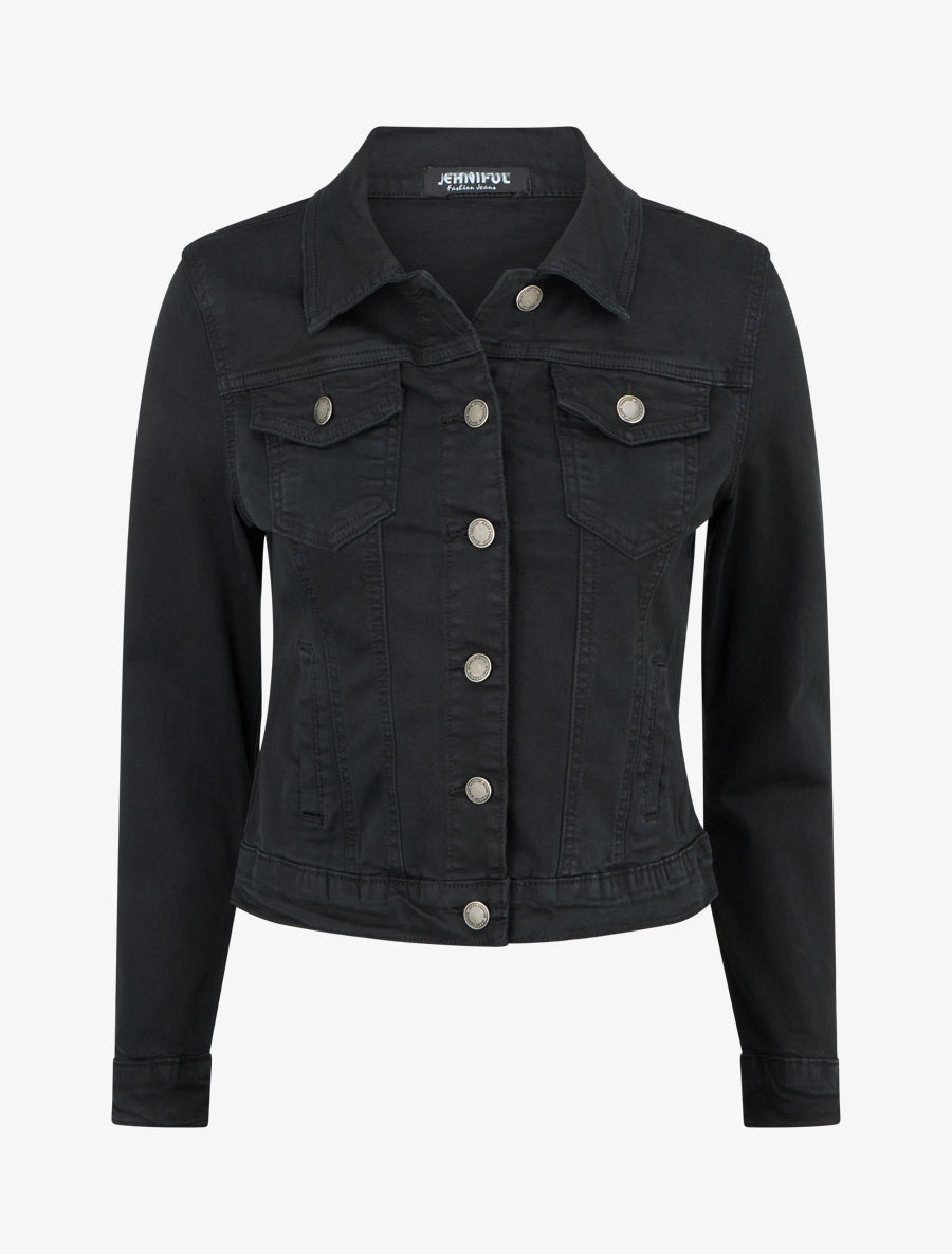 Veste en jean unie coupe droite - Noir - 1