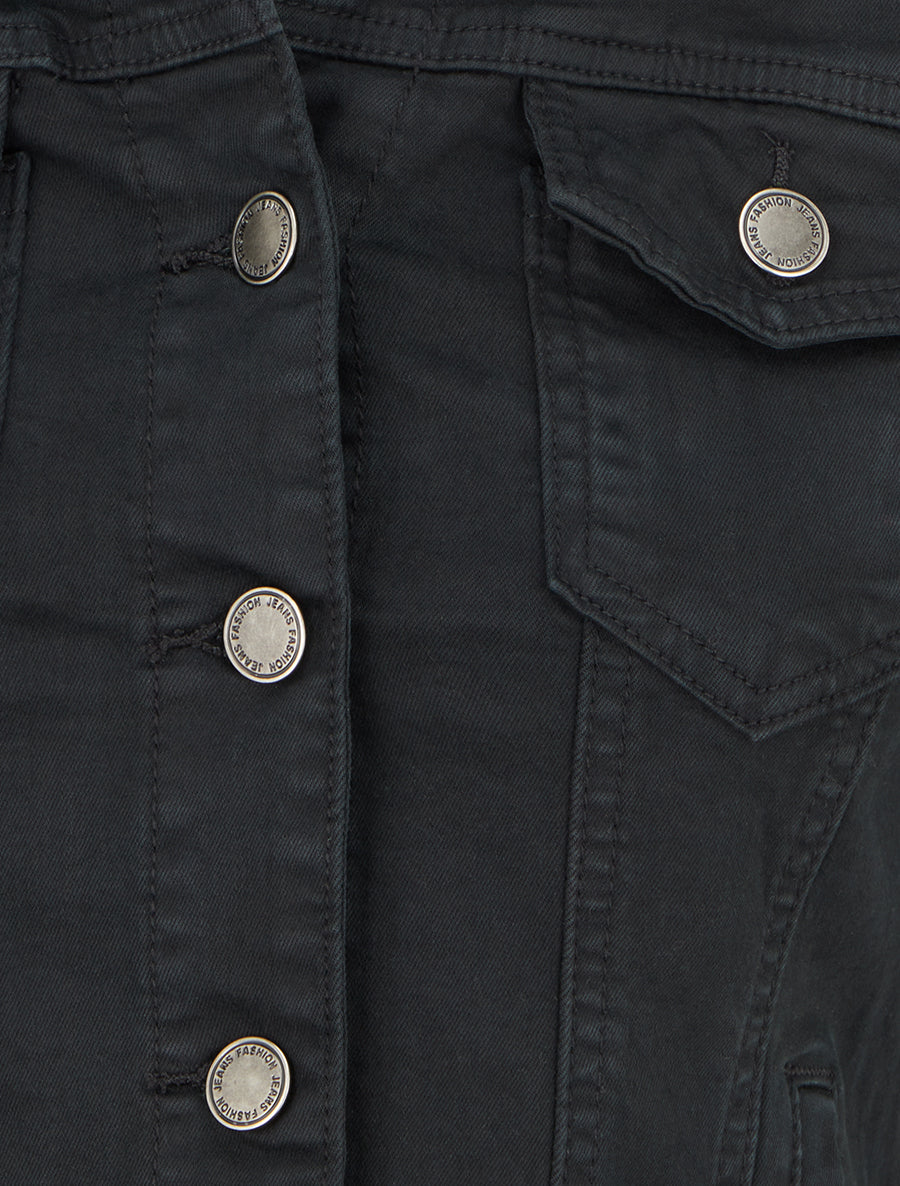 Veste en jean unie coupe droite - Noir - 3