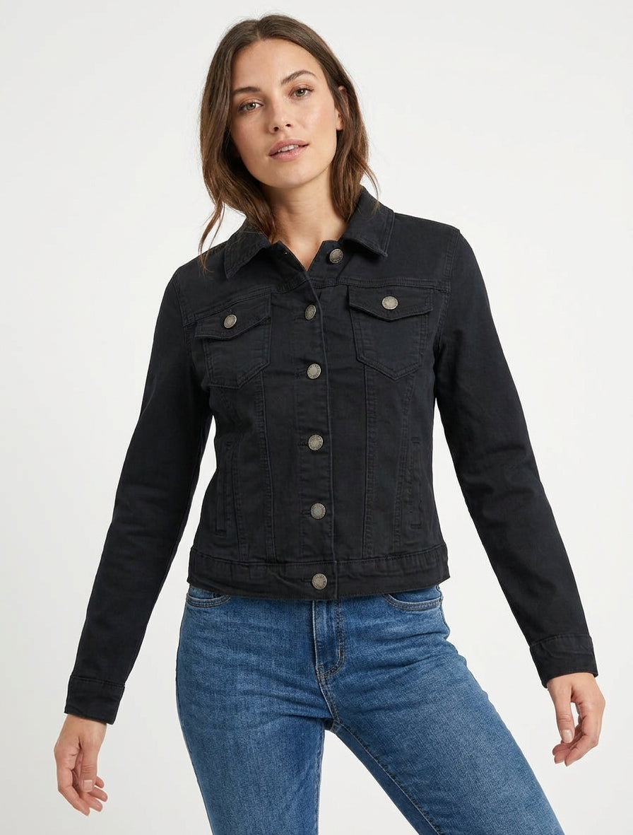 Chaqueta vaquera lisa de corte recto - Negro