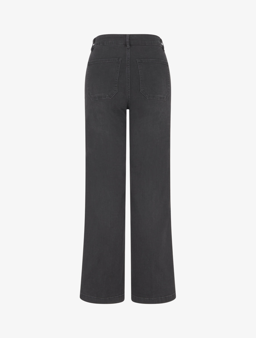 Jean droit avec fermeture boutons broderie florale - Noir - 2