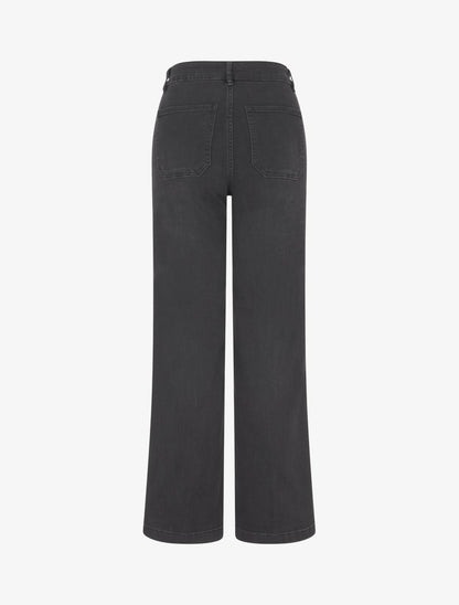 Jean droit avec fermeture boutons broderie florale - Noir - 2