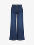 Jean délavé wide leg à boutons nacrés - Bleu - 1