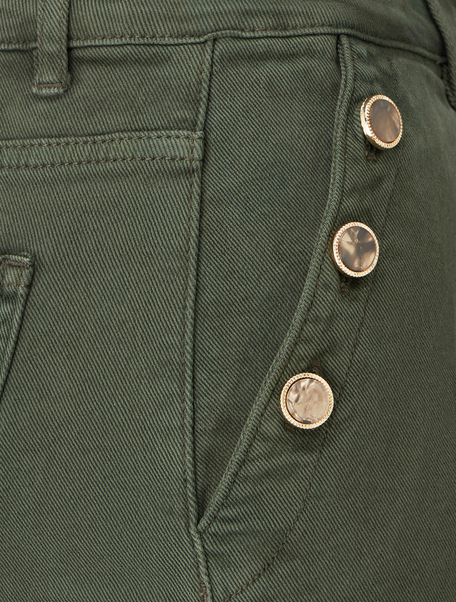 Jean uni wide leg à boutons nacrés - Kaki - 3