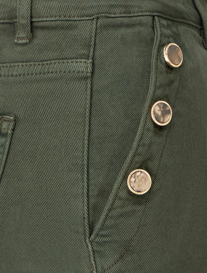 Jean uni wide leg à boutons nacrés - Kaki - 3
