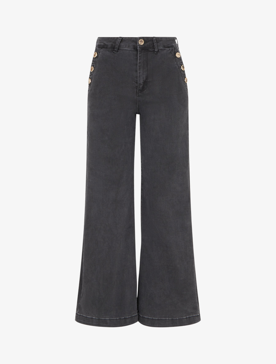 Jean wide leg à boutons nacrés - Anthracite - 1