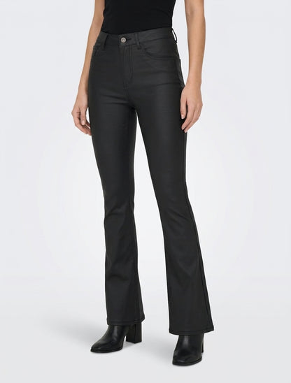 Pantalón acampanado recubierto - Negro