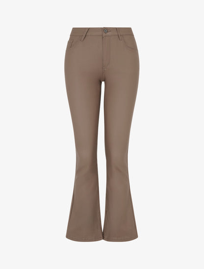 Pantalon flare enduit - Taupe foncé - 1