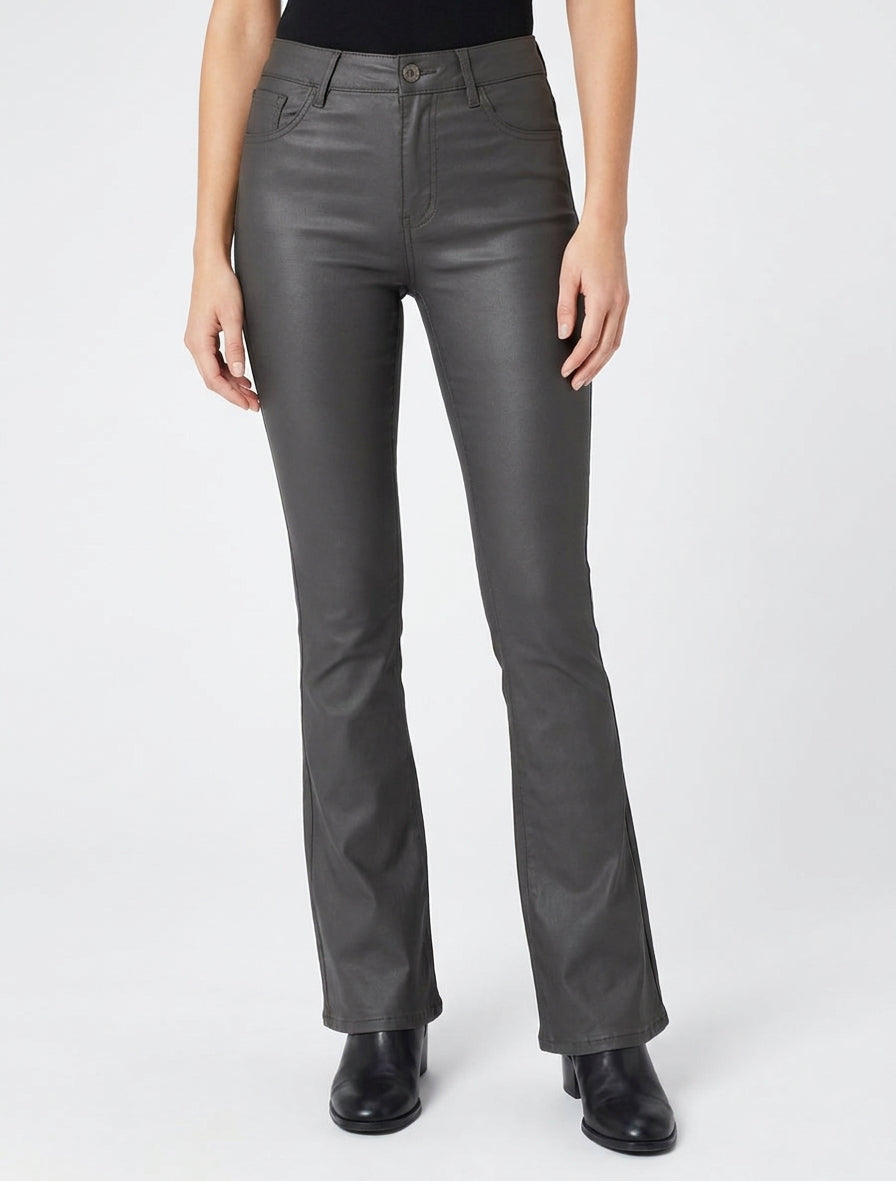 Pantalón acampanado recubierto - Gris antracita