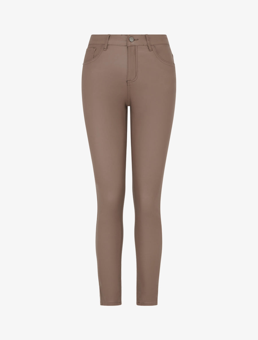 Pantalon slim en simili effet enduit - Taupe foncé - 1