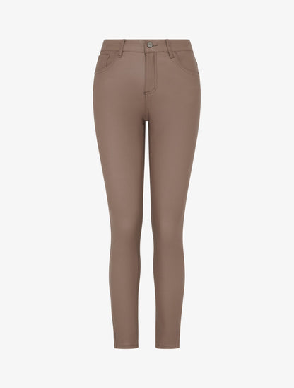 Pantalon slim en simili effet enduit - Taupe foncé - 1