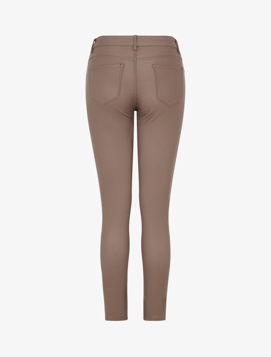 Pantalon slim en simili effet enduit - Taupe foncé - 2