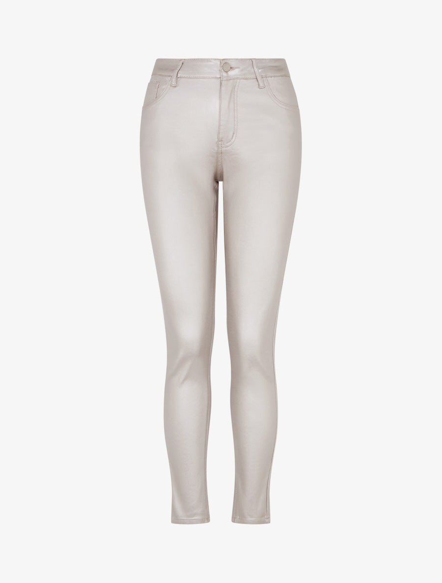 Pantalon slim en simili effet enduit - Argent rosé - 1