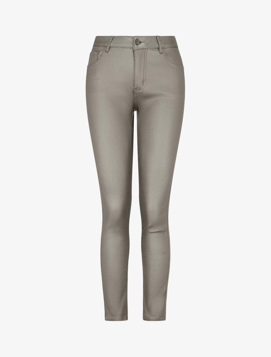Pantalon slim en simili effet enduit - Or foncé - 1