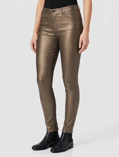 Pantalón slim de efecto revestido en símil. - Bronce