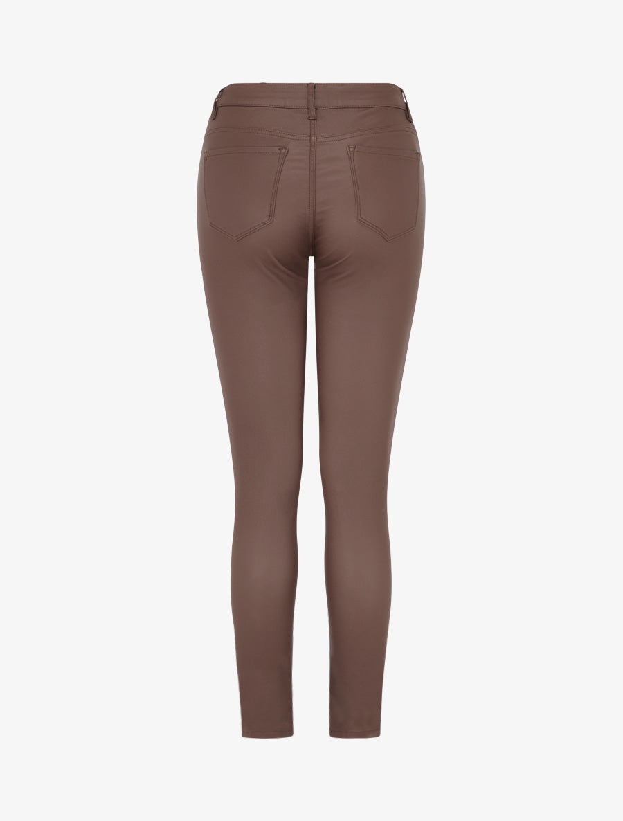 Pantalon slim en simili effet enduit - Marron - 2