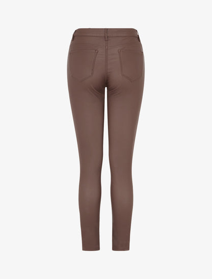 Pantalon slim en simili effet enduit - Marron - 2