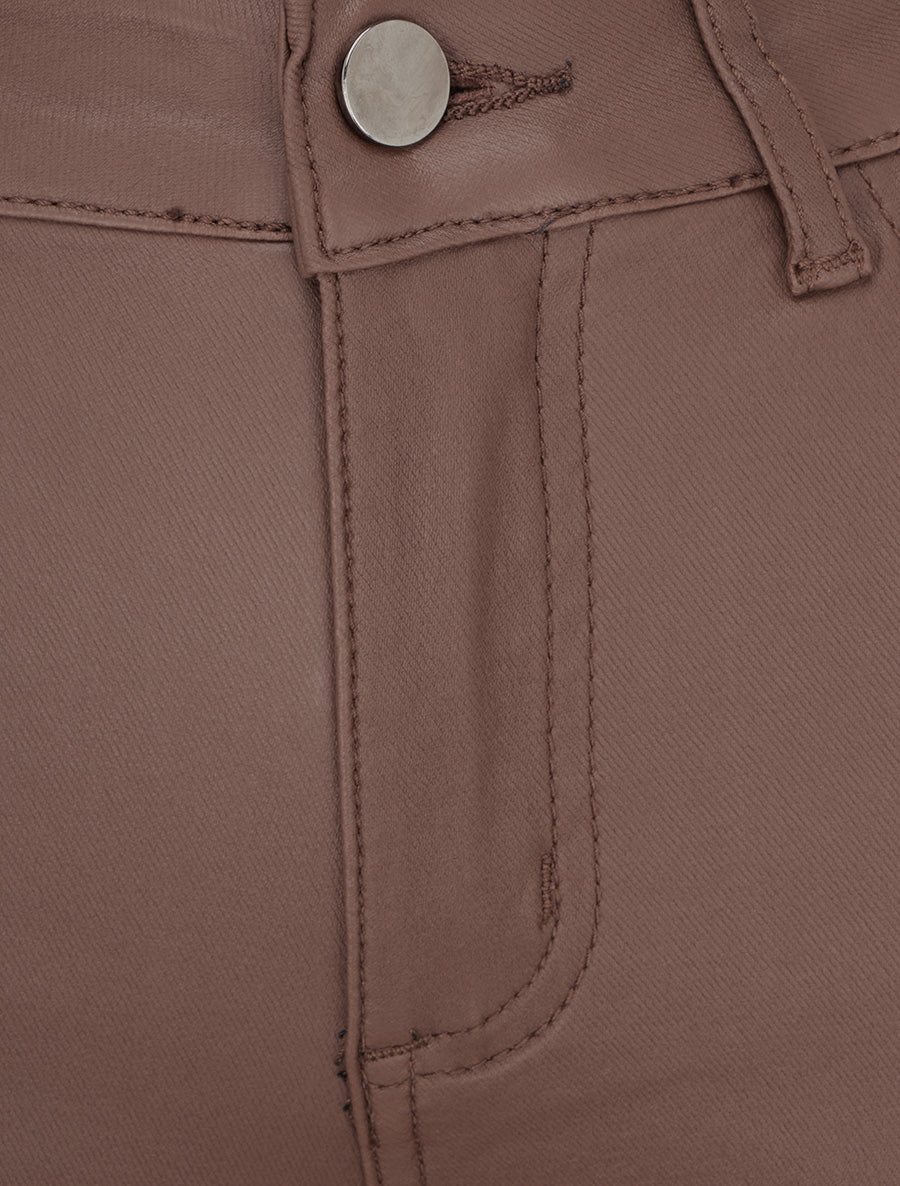 Pantalon slim en simili effet enduit - Marron - 3
