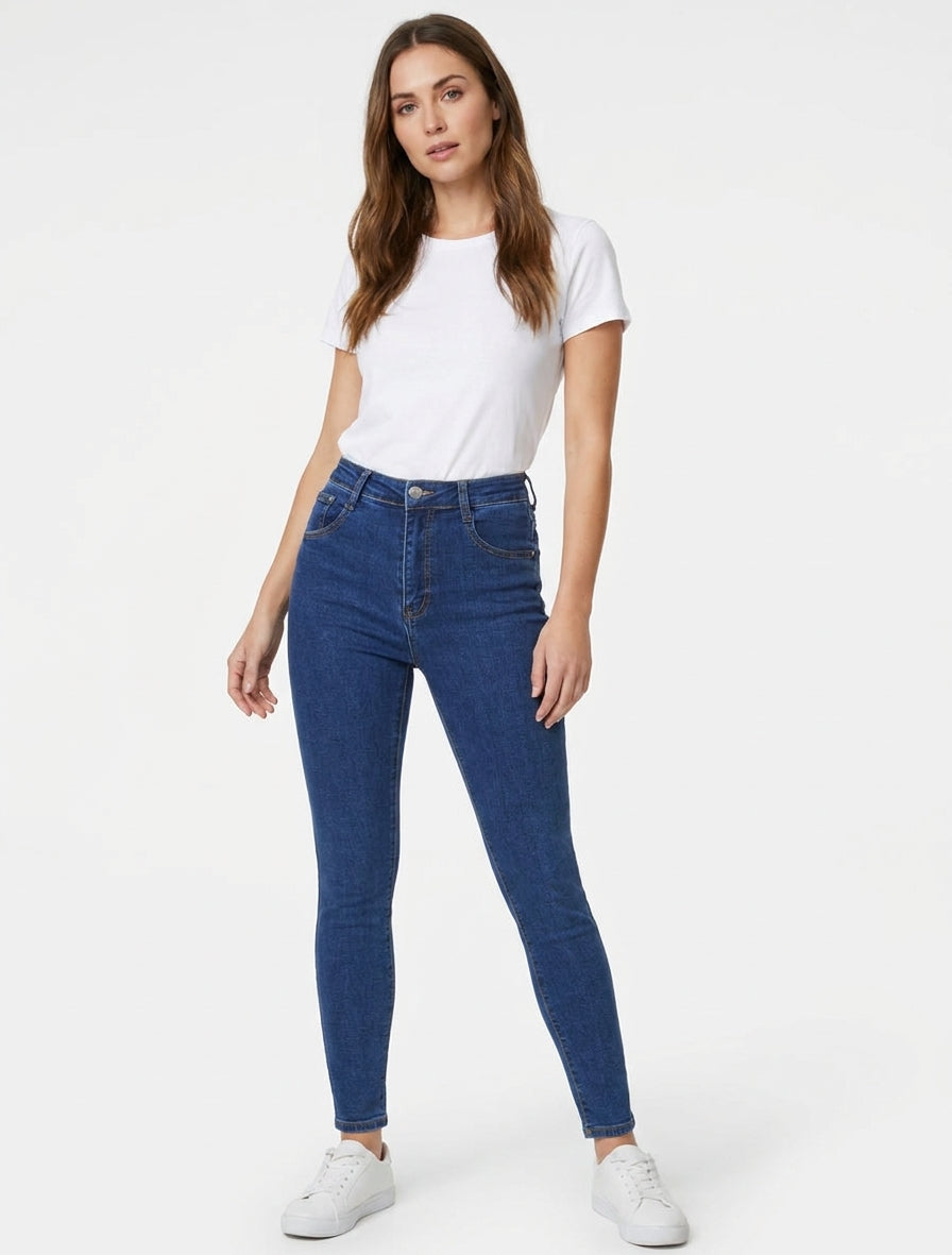 Jean skinny de talla grande y cintura alta. - Azul denim