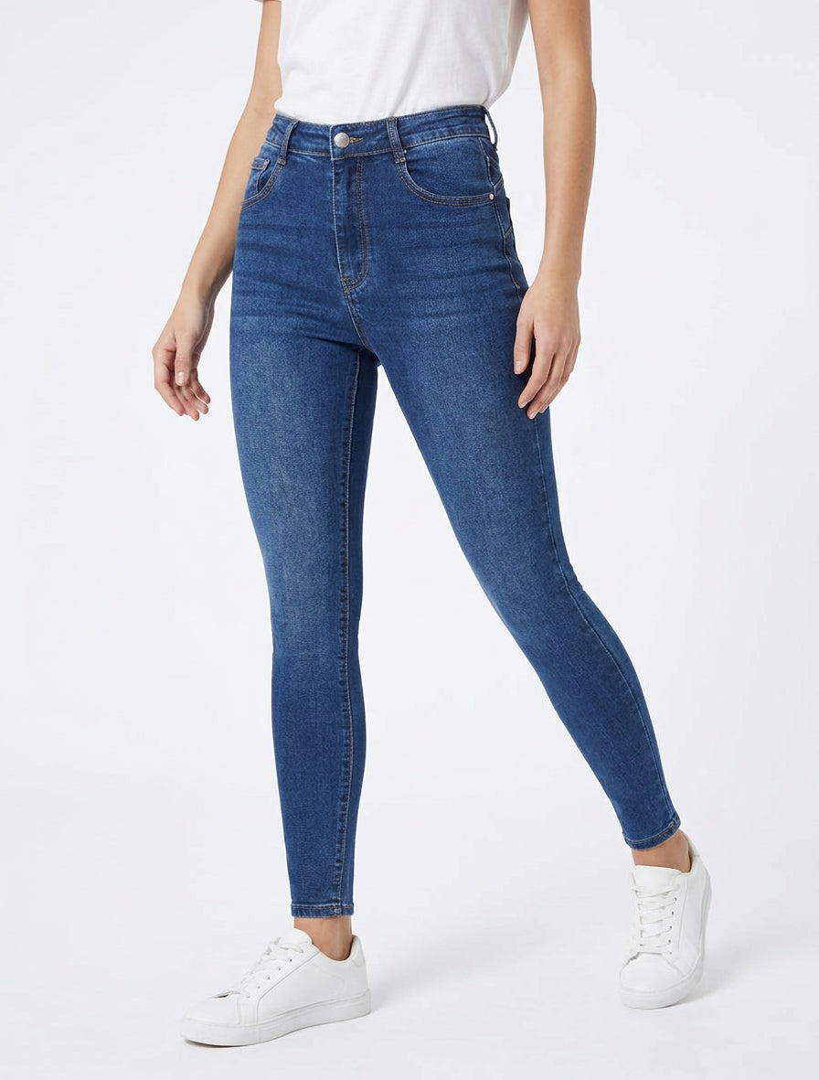 Jean ajustado de talla grande desteñido - Azul denim