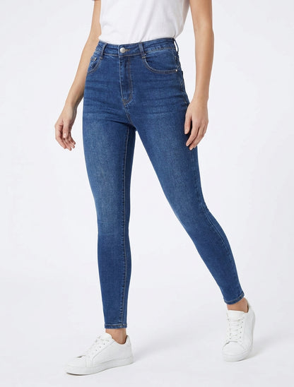 Jean ajustado de talla grande desteñido - Azul denim
