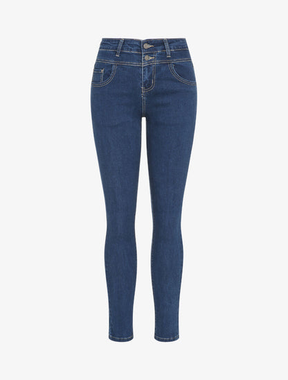 Jean slim à fermeture à 2 boutons - Bleu denim - 1