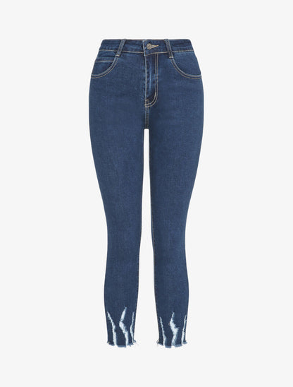 Jean 7/8 à bords coupe franche griffés - Bleu denim - 1
