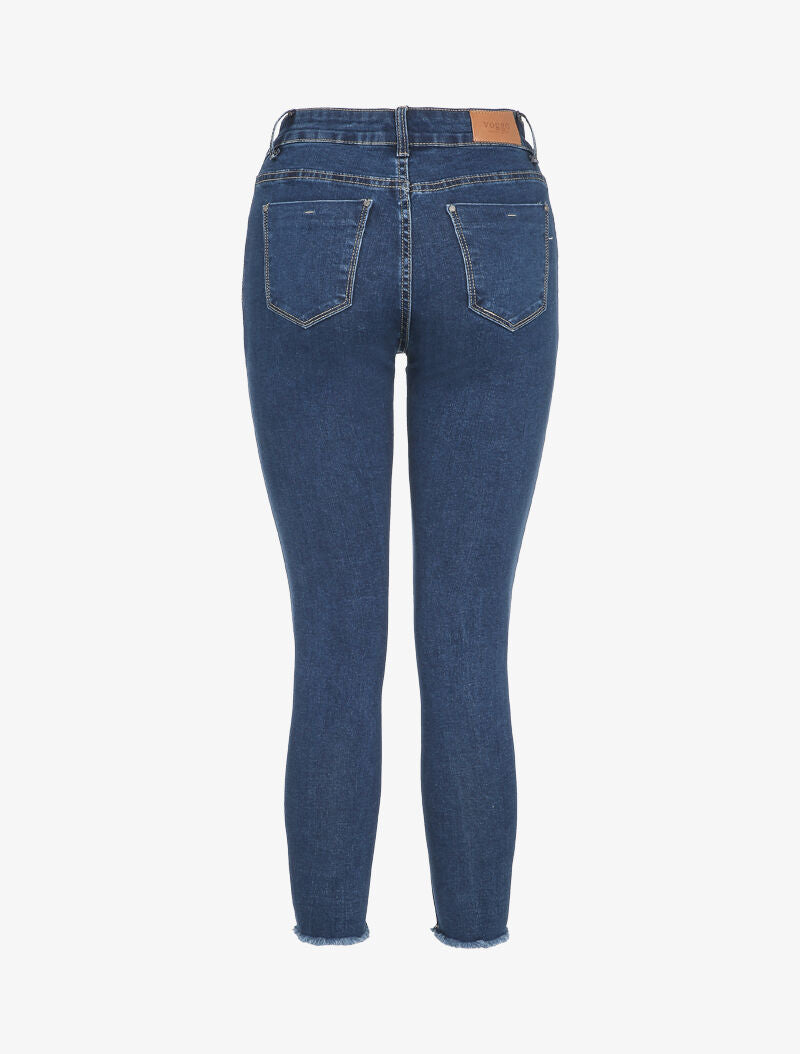 Jean 7/8 à bords coupe franche griffés - Bleu denim - 2