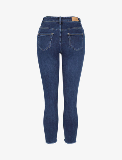 Jean slim 7/8 bords coupe franche à griffures - Bleu denim - 2