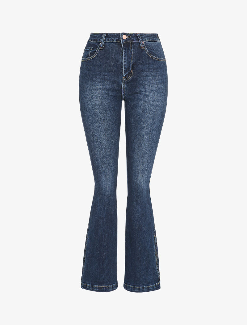 Jean flare à taille haute et bords fendus - Bleu denim - 5