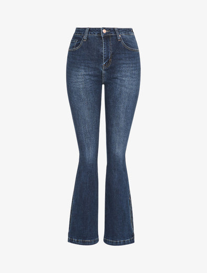 Jean flare à taille haute et bords fendus - Bleu denim - 5