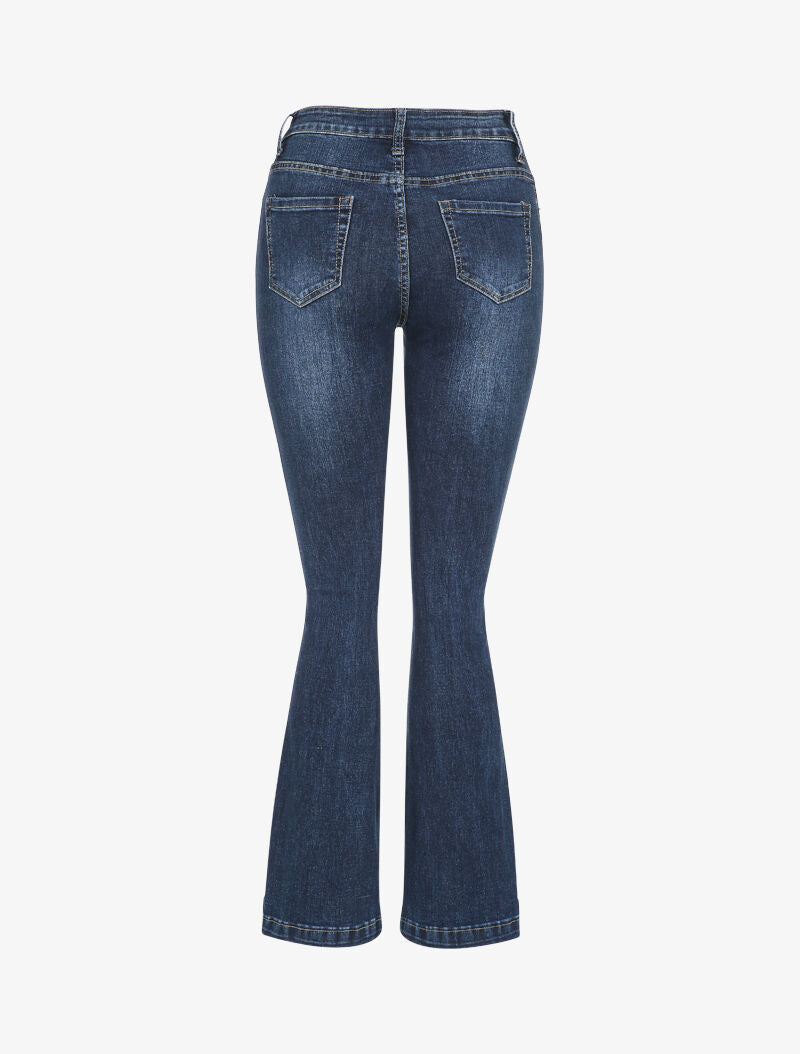 Jean flare à taille haute et bords fendus - Bleu denim - 2