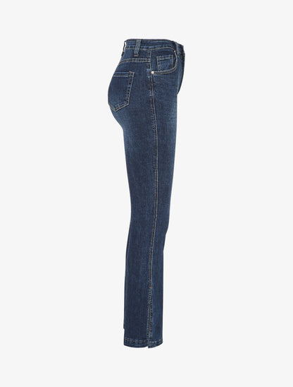 Jean flare à taille haute et bords fendus - Bleu denim - 3