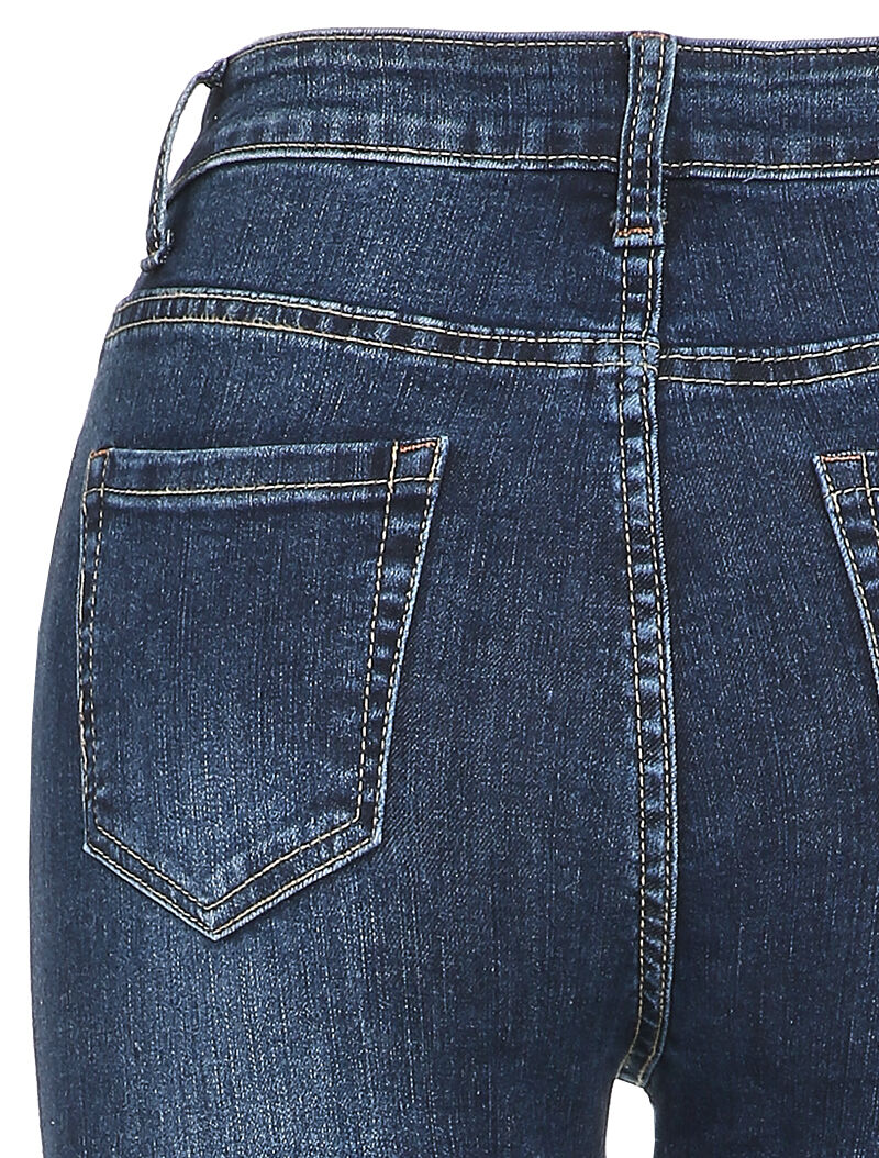 Jean flare à taille haute et bords fendus - Bleu denim - 4